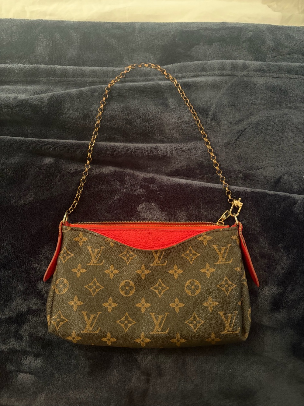 Monogram Mini Bag with Red Trim and Gold Chain